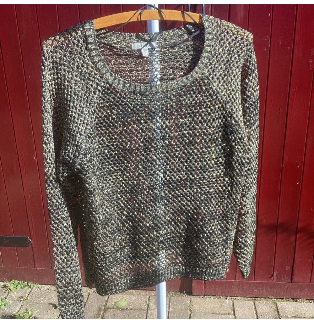 Zara Trafaluc CrochetParty Gold Metallic Sparkle Knitted Jumper Top Medium